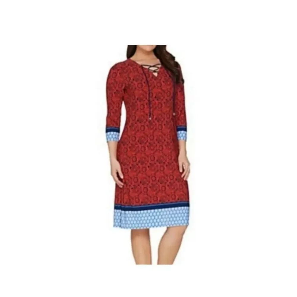 Susan Graver size L boho lace front double knit dress.